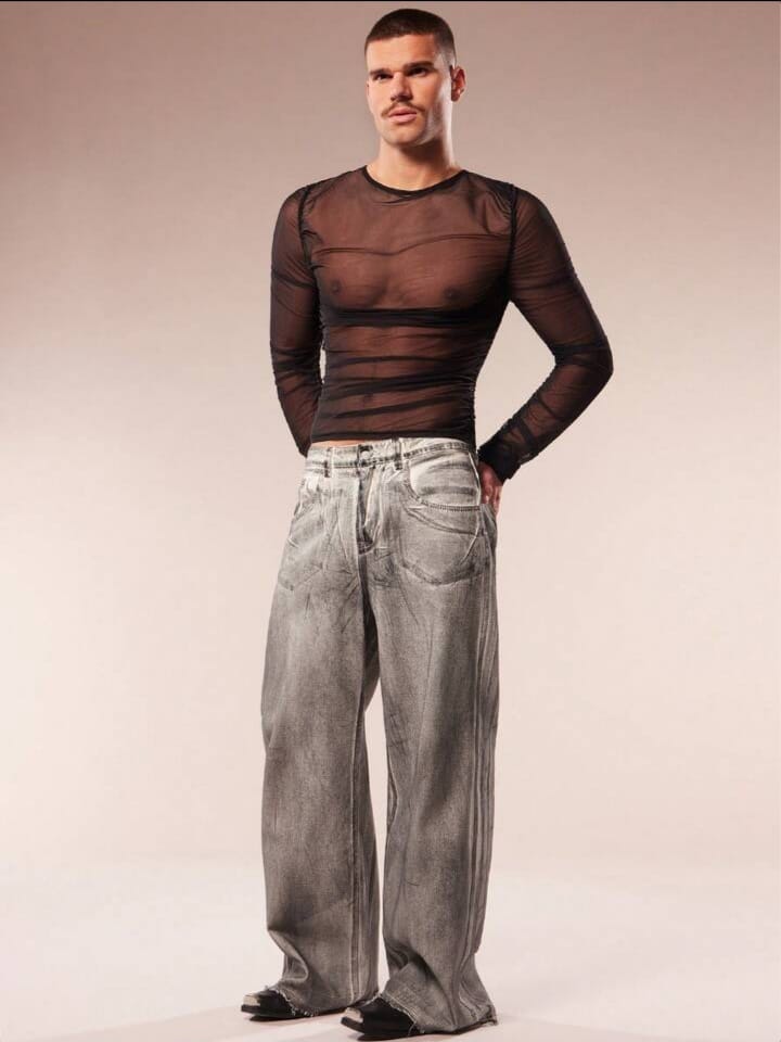 Men's Sheer Mesh Crew Neck Long Sleeve Tees